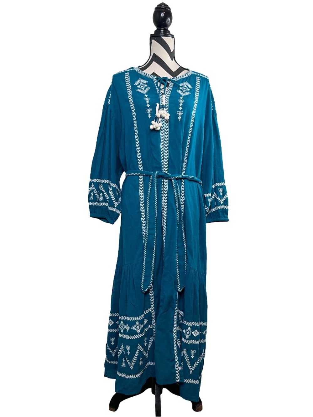 Zara Sz L Bloggers Fav Worn on TV Teal Boho Embroidered Kaftan Midi Tunic Dress